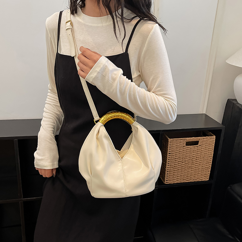 Luxury Bags 2026 Trends - Damska Mała Skórzana Torebka z Złotą