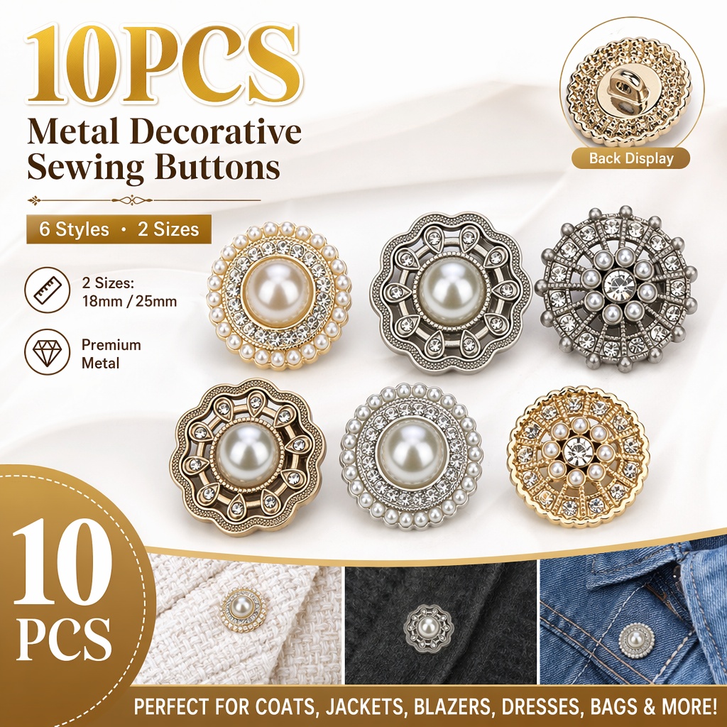 Luxury Bags Dry Clean - 10 szt. Luksusowych metalowych guzików z